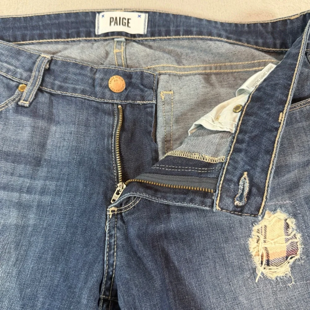 PAIGE‎ Jimmy Jimmy Skinny Distressed Plaid Patch Jeans Womens 30 Blue Denim